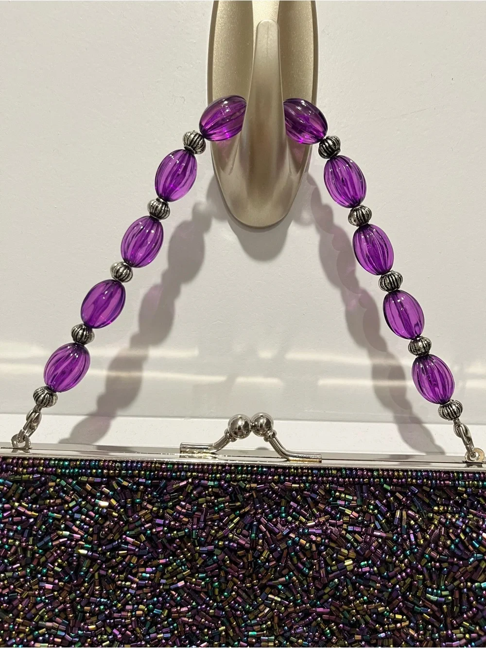 Vintage Carlo Fellini Beaded Evening Clutch Handbag in Plum